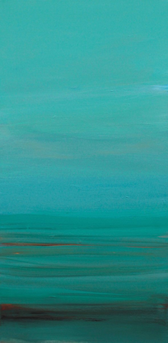 Abstract Landscape Acrylic Painting By Ute Laum, 20 X 39", Far Far Away, Original Artwork