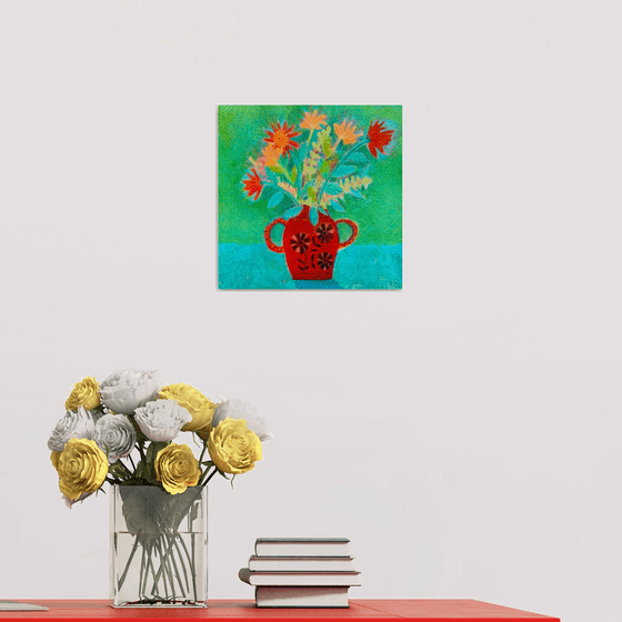 Red Vase of Flowers