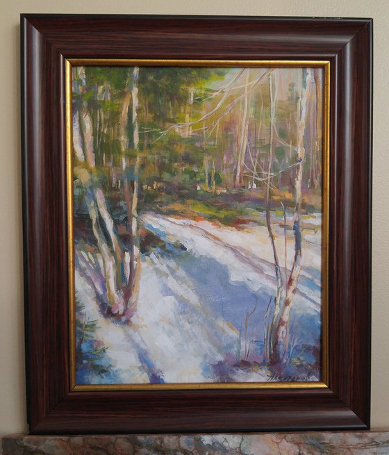 "Thaw" Original one of a kind acrylic on canvas board painting (12.5x15.5x1" framed size)