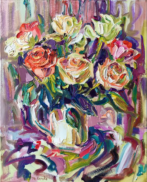 Roses in white vase