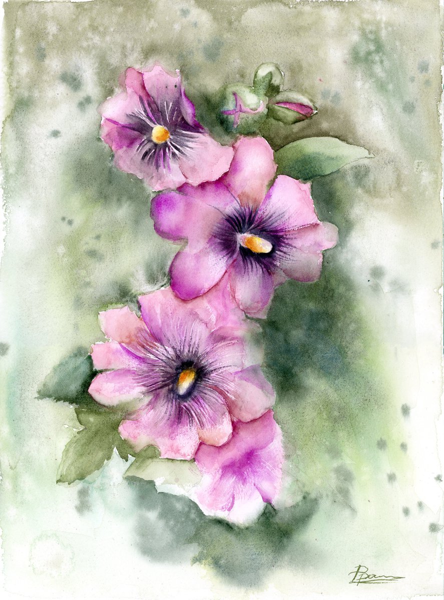 Hollyhock flowers by Olga Shefranov (Tchefranova)