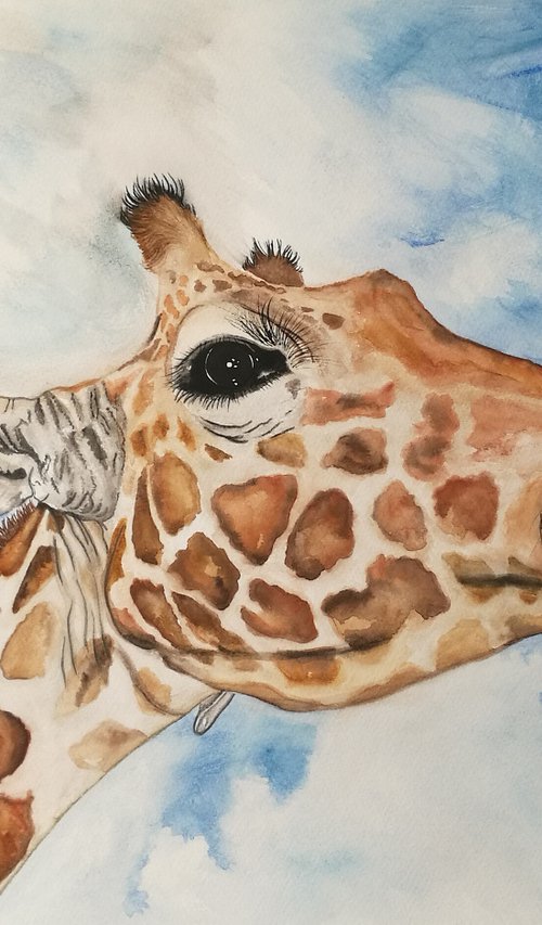 Up Above. Watercolour Giraffe Painting on Paper. 59.4cm x 42cm. Free Worldwide Shipping. by Steven Shaw