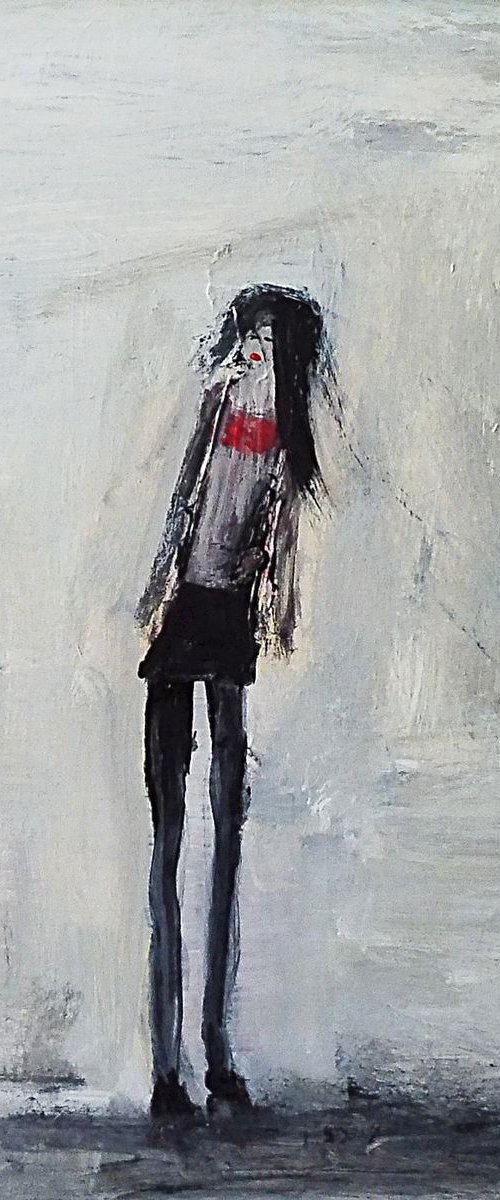 FASHION TEEN GIRL, Red Bra Tube Top, Black Leggings. by Tim Taylor