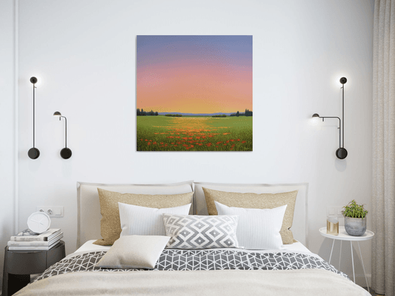 Soft Sky Blush - Flower Field Landscape