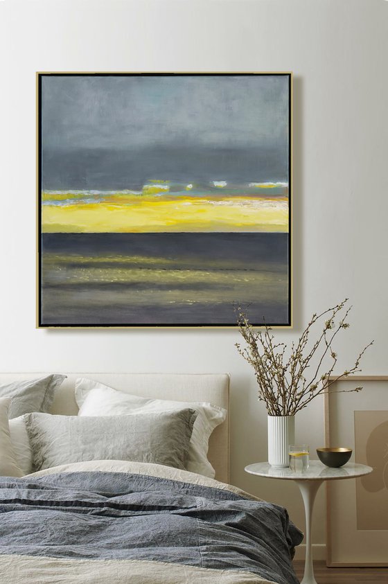 Yellow mood of ocean 30x30 inch 76x76cm by Bo Kravchenko