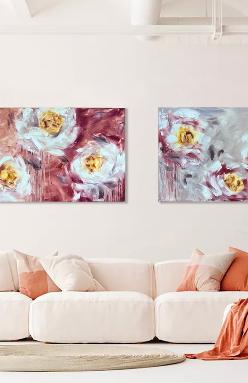 80x240cm / Large horizontal paintings. Two Accent Paintings by Marina Skromova
