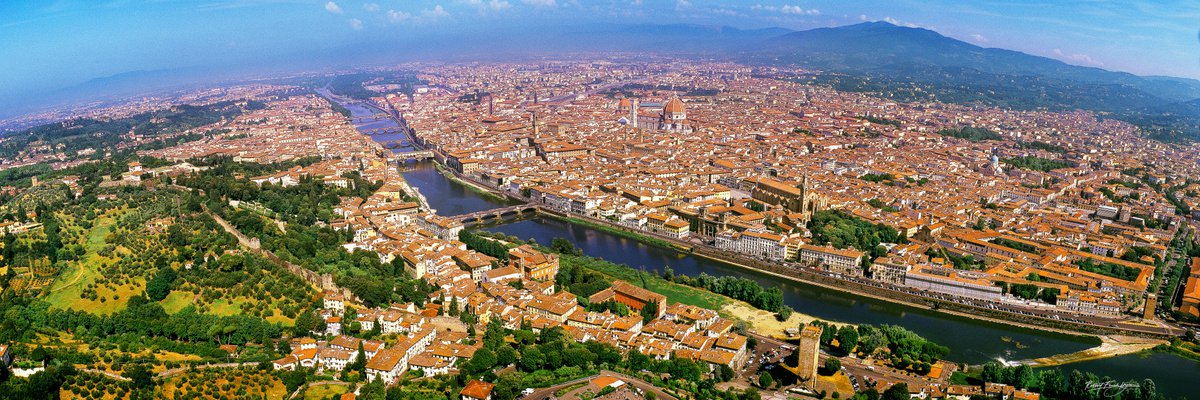 Florence in Panorama Italy with Ponte Vecchio, Palazzo Vecchio and Cattedrale di Santa Mar... by Robbert Frank Hagens
