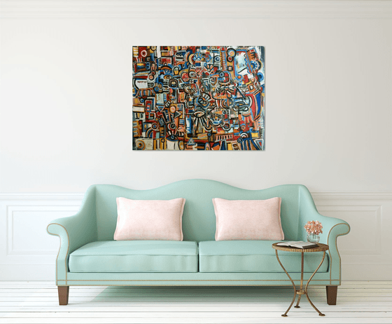 The passage of the birds. Large abstract painting.