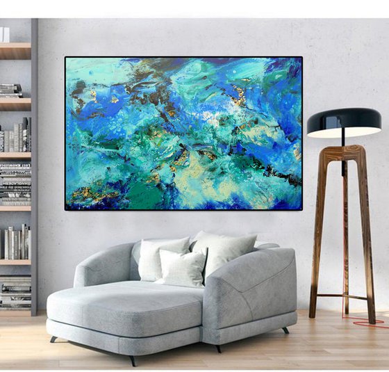 Extra large abstract painting art, with gold leaf