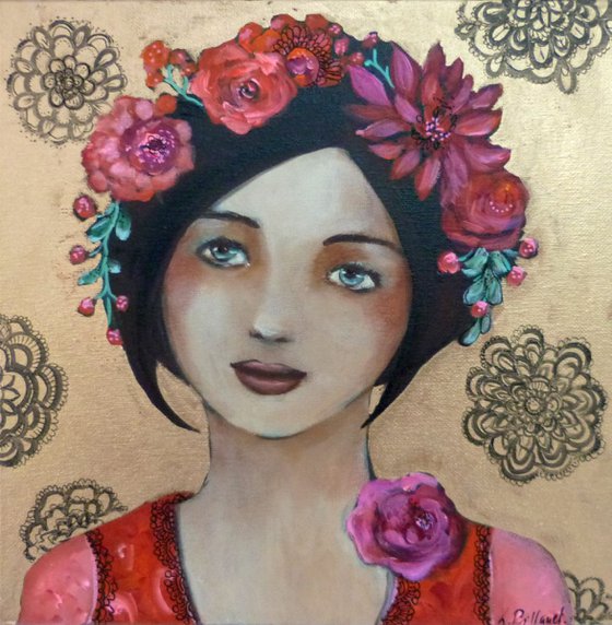 Woman portrait "Mina in May" acrylic on canvas 30x30cm