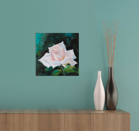 "Tears of a rose."  rose flower  liGHt original painting PALETTE KNIFE  GIFT (2020)