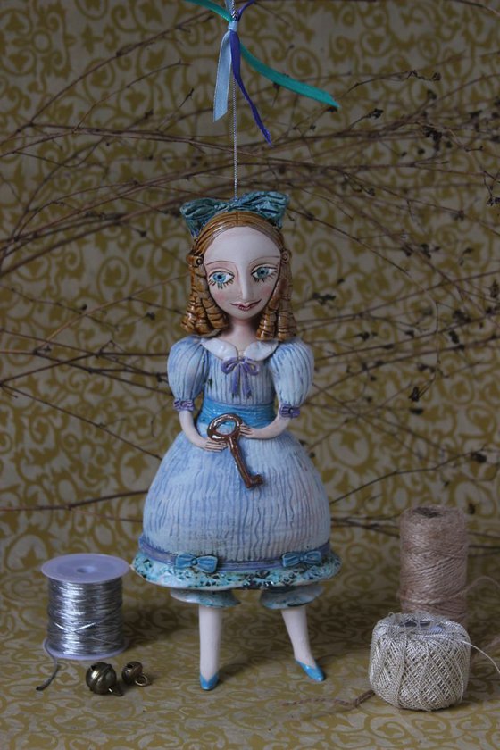 From the Alice in Wonderland. Alice as a little girl.  Bell Doll, Hanging sculpture by Elya Yalonetski