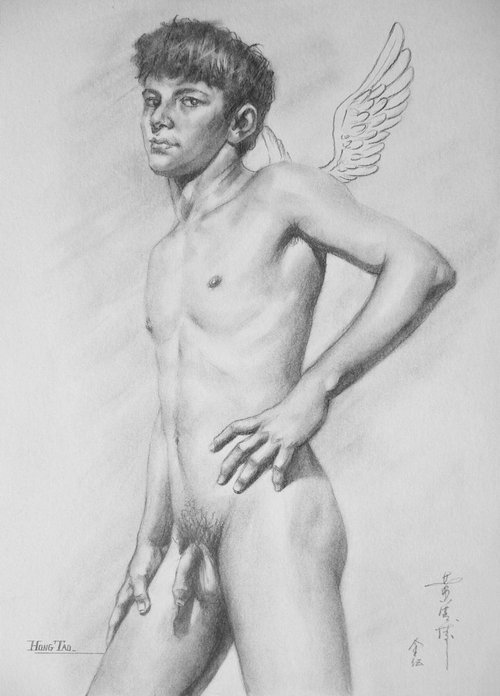 Drawing charcoal - angel of man  #16-8-28 by Hongtao Huang