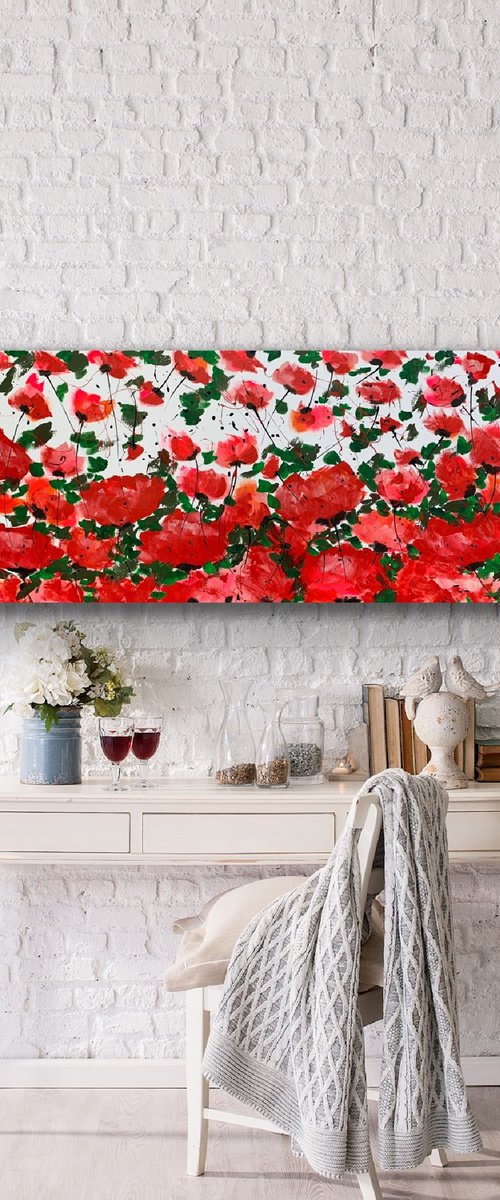 59 x 23,5"( 150x60cm), Garden of Joy 31, red pink flowers by Veronica Vilsan