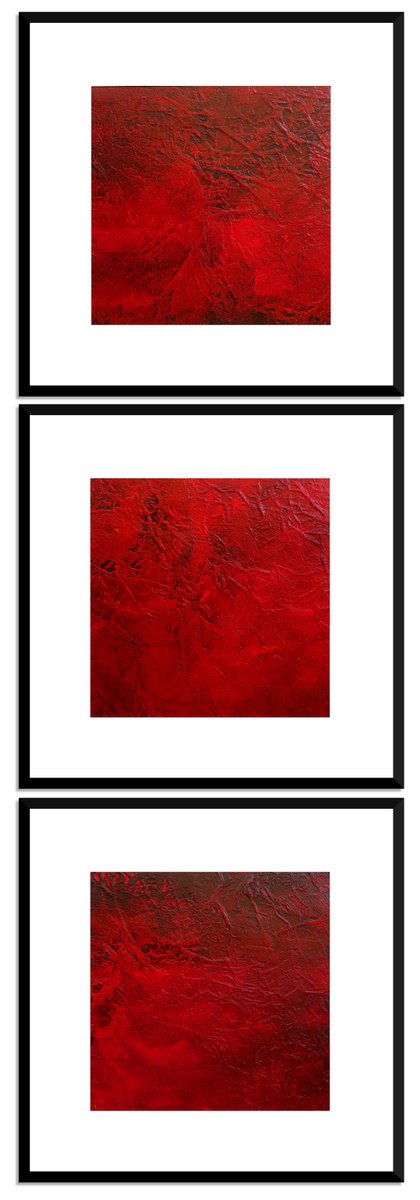 Abstract No. 10237-2+3+4 textured red - set of 3 by Anita Kaufmann
