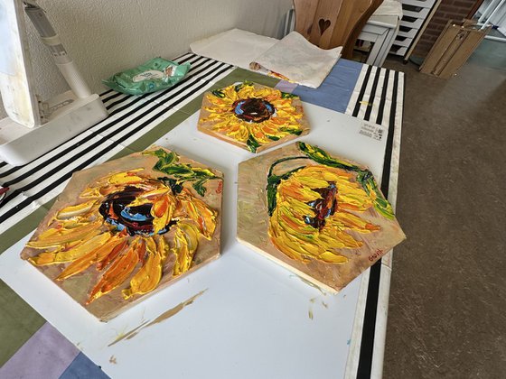 Triptiek Yellow Sunflower