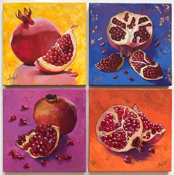 Pomegranates 4 artworks (multi-panelled painting)