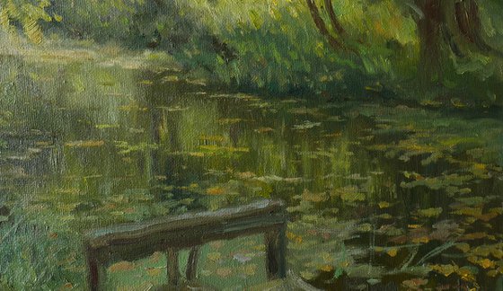 The Evening Light - sunny river summer landscape painting