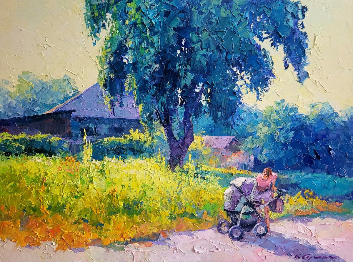 Impressionistic Landscape Oil Painting By Boris Serdyuk, 30 X 22, Morning, Original Artwork