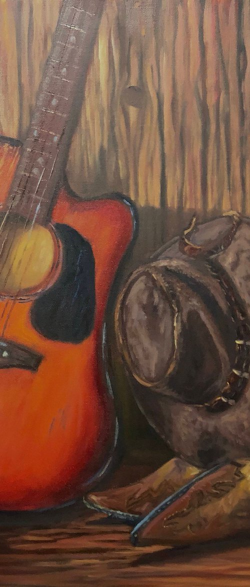 Western Style, Guitar, boots, hat - still life by Christopher Vidal