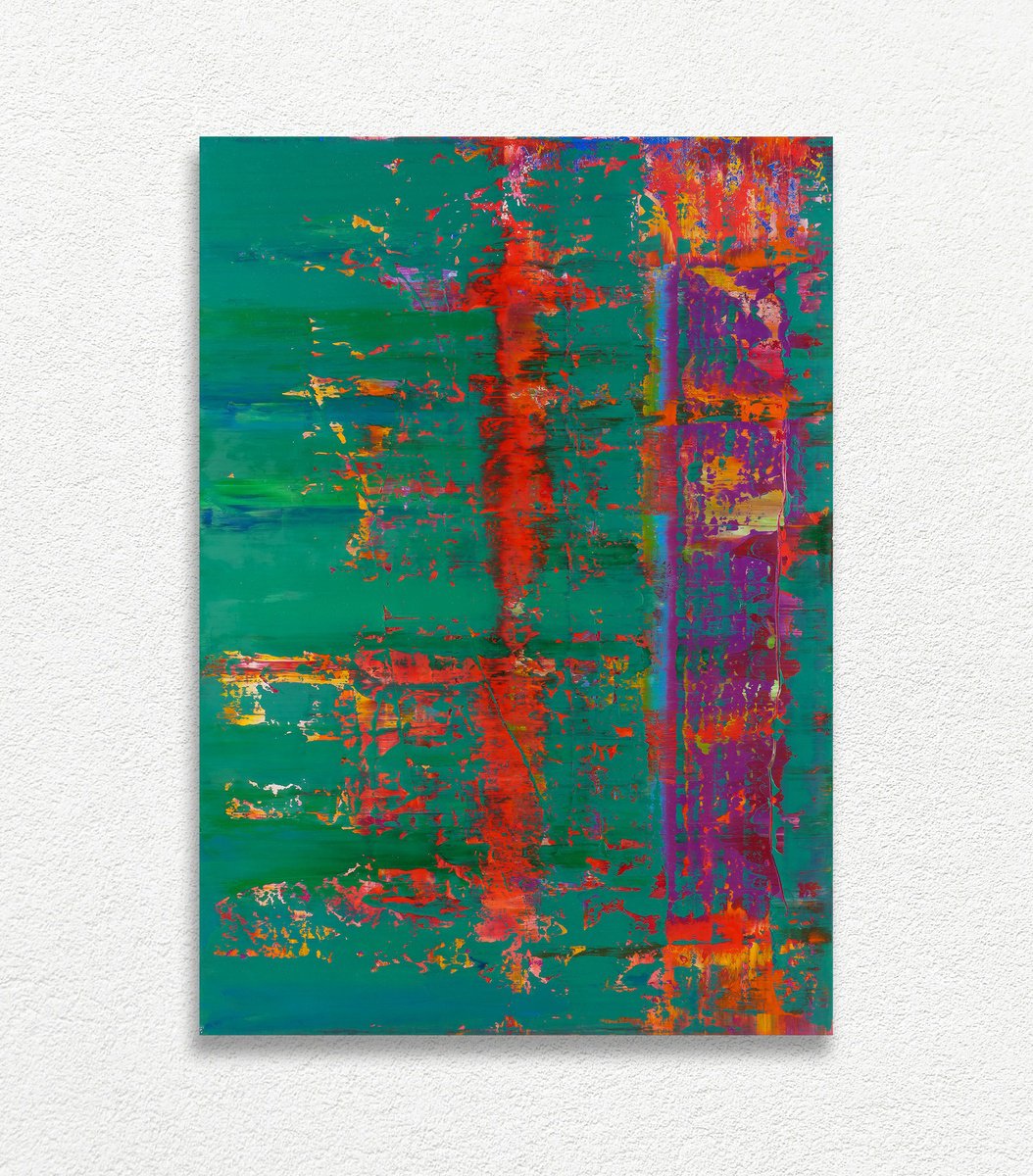 Abstract Oil Painting By Vadim Shamanov, 20 X 28", Green Mirage, Original Artwork