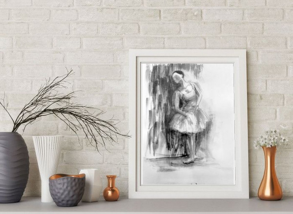 Illustrative Portrait Pencil Drawing By Asha Shenoy, 8 X 11, Ballet Dance - Ballerina 2, Original Artwork