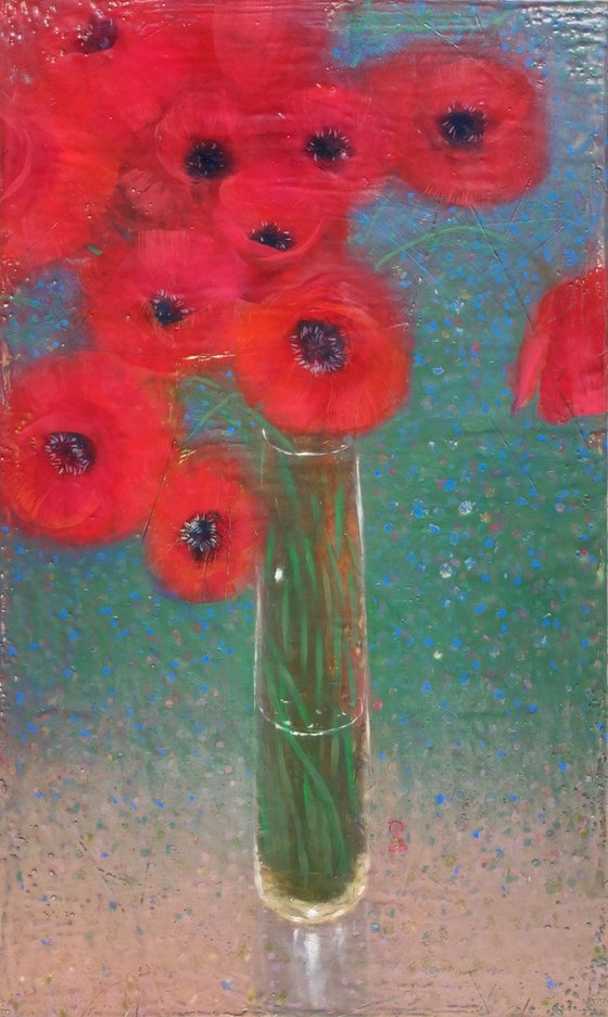 Poppy Red - Encaustic Painting