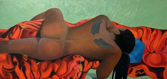 Original oil painting Female portrait Nude