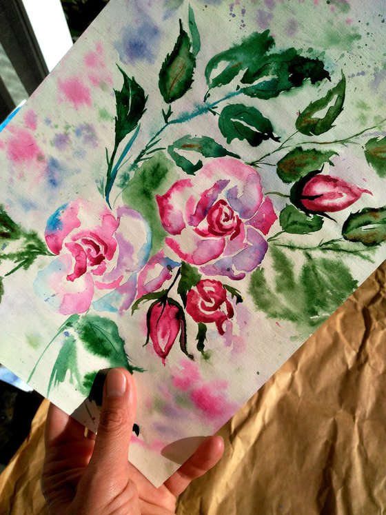 Roses original watercolor painting