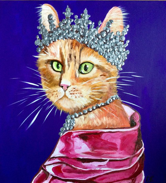 The CAT QUEEN inspired by portrait of Queen Elizabeth II home  urban art feline art for cat lovers gift idea