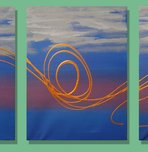 Blue and gold " 3 panel canvas by Stuart Wright