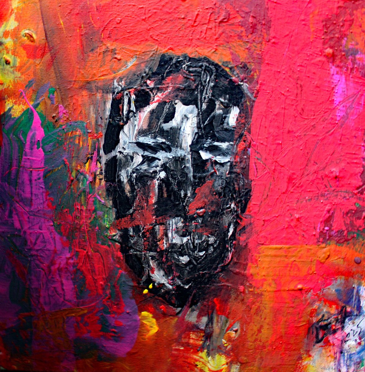 Still Life Acrylic Painting By Jacques Donneaud, 16 X 16, Le Masque, Original Artwork