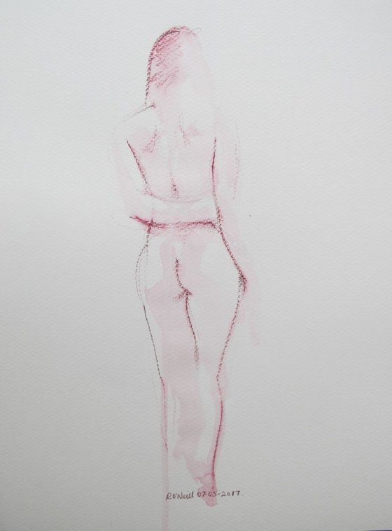 standing female nude back view