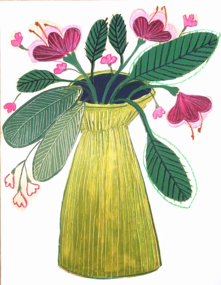 Impressionistic Still Life Painting By Marisa Anon, 20 X 26", Florals In A Green Vase, Original Artwork