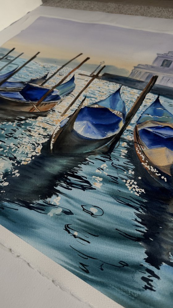“Morning Light Over Venetian Gondolas”