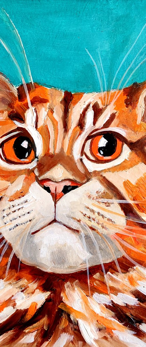 Funny Ginger Cat Portrait by Yulia Berseneva