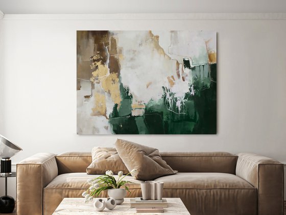 "Green Flash 2" Abstract green brown gold art