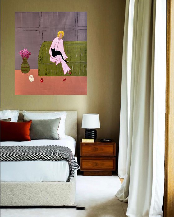 Woman... Cat... Cozy Home...