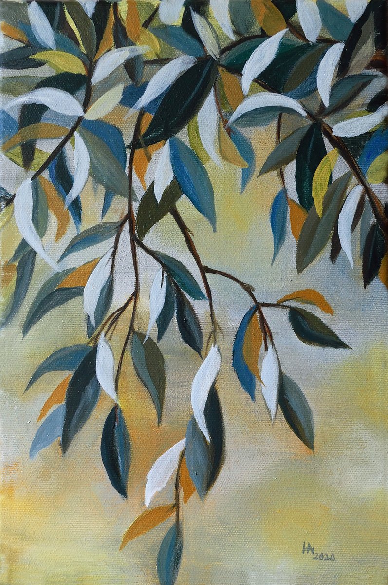Organic Botanical Oil Painting By Aniko Hencz, 8 X 12, The Broken Olive Branch, Original Artwork