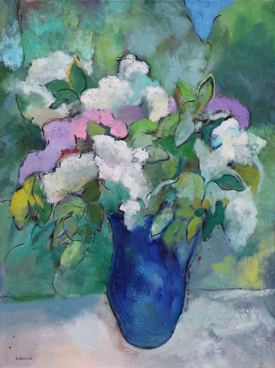 Impressionistic Still Life Oil Painting By Artem Andreichuk, 24 X 31, Lilacs, Original Artwork