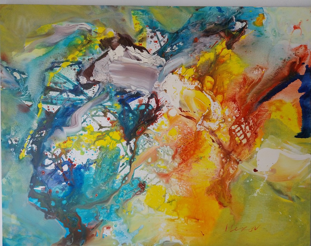 Abstract Acrylic Painting By Ivo Lekov, 36 X 29, Suddenly, Original Artwork