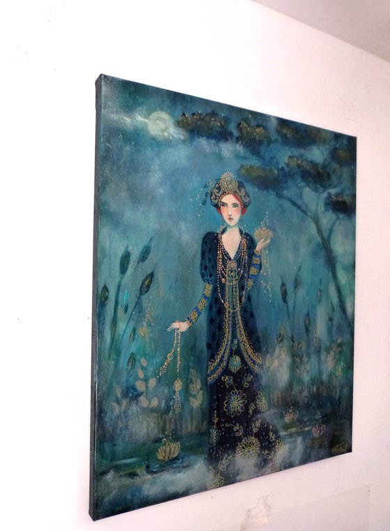 The empress of mist 55 x 46 cm. Art déco woman