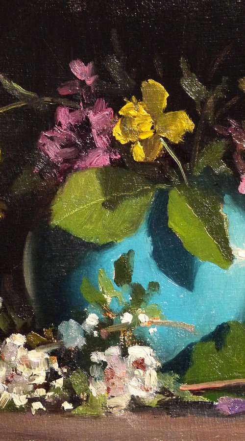 Spring Flowers and a Blue Bowl by Pascal Giroud