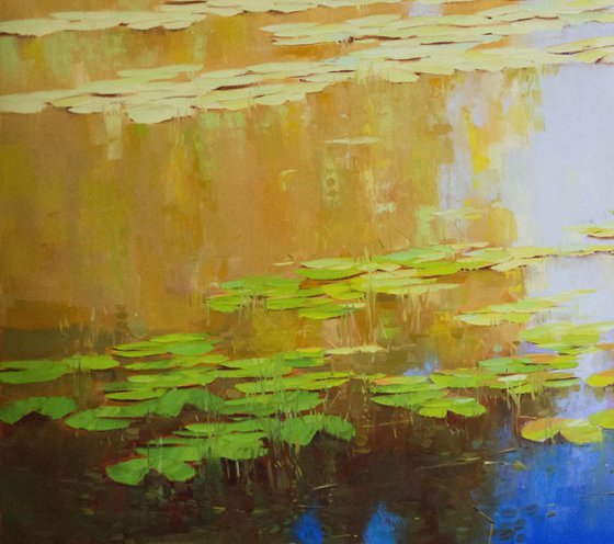 Water lilies  Autumn Palette Original oil Painting Large size Handmade artwork One of a Kind