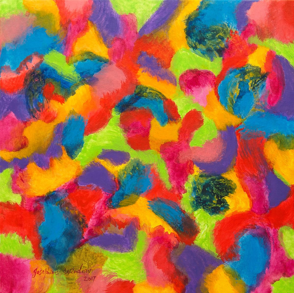 Expressive Abstract Acrylic Painting By Josephine Window, 20 X 20", My Palette - Vibrant Moments, Original Artwork