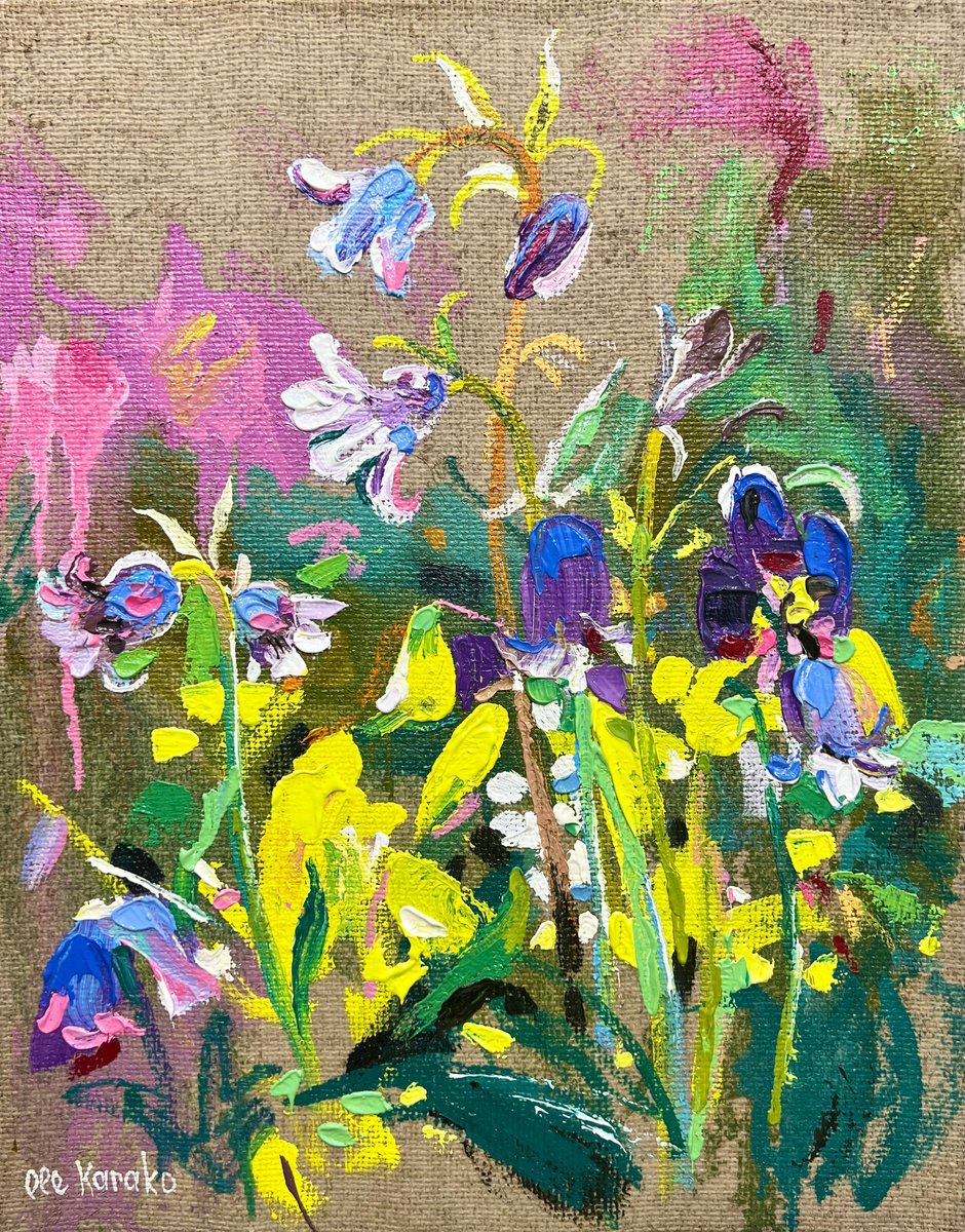 Impressionistic Botanical Oil Painting By Ole Karako, 16 X 20", Beautiful Bluebell, Original Artwork