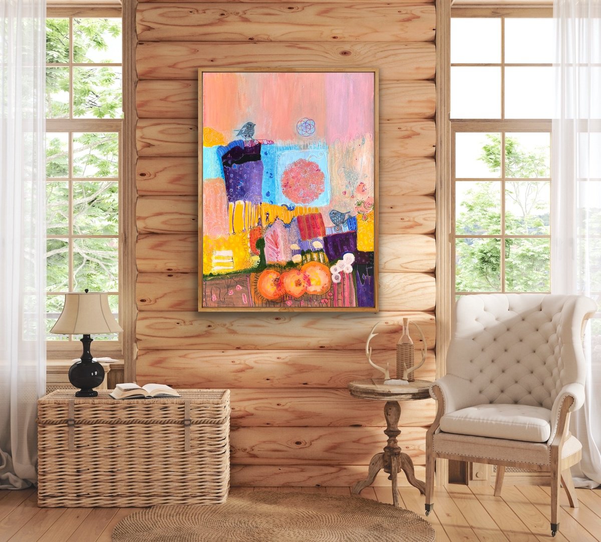 Abstract Animal Acrylic Painting By Marti Leroux, 22 X 30", Devotion To Love, Original Artwork