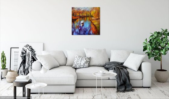 Golden season. Large abstract Landscape Oil