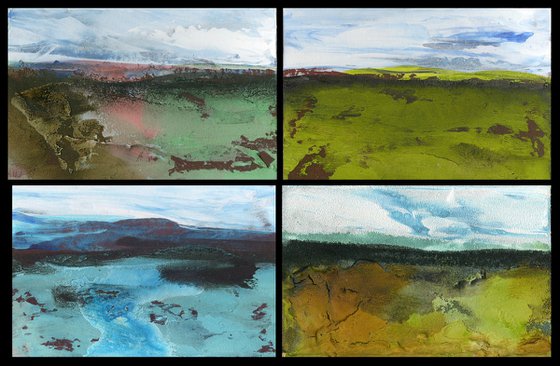 Dream Land Collection 7 - 4 Small Textural Landscape Paintings by Kathy Morton Stanion