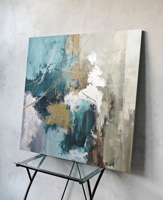 "Green Hill 2" Abstract emerald brown art
